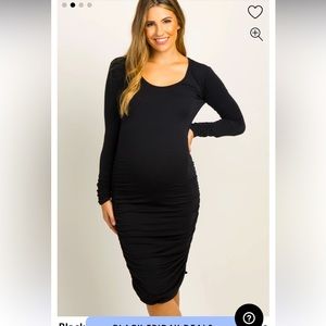 Black Ruched Long Sleeve Maternity Dress